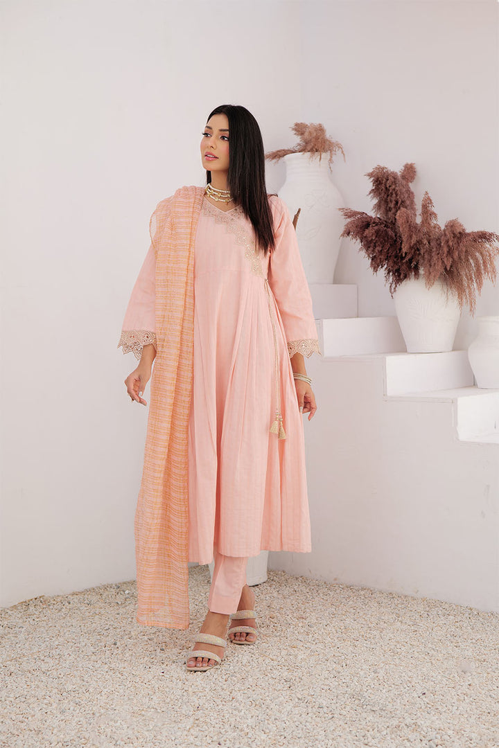 Senorita Women RTW Women Solids Peach and Gold Casual Plus 3 Piece Suit Cotton Dobby LBD-02972 - Winter Collection