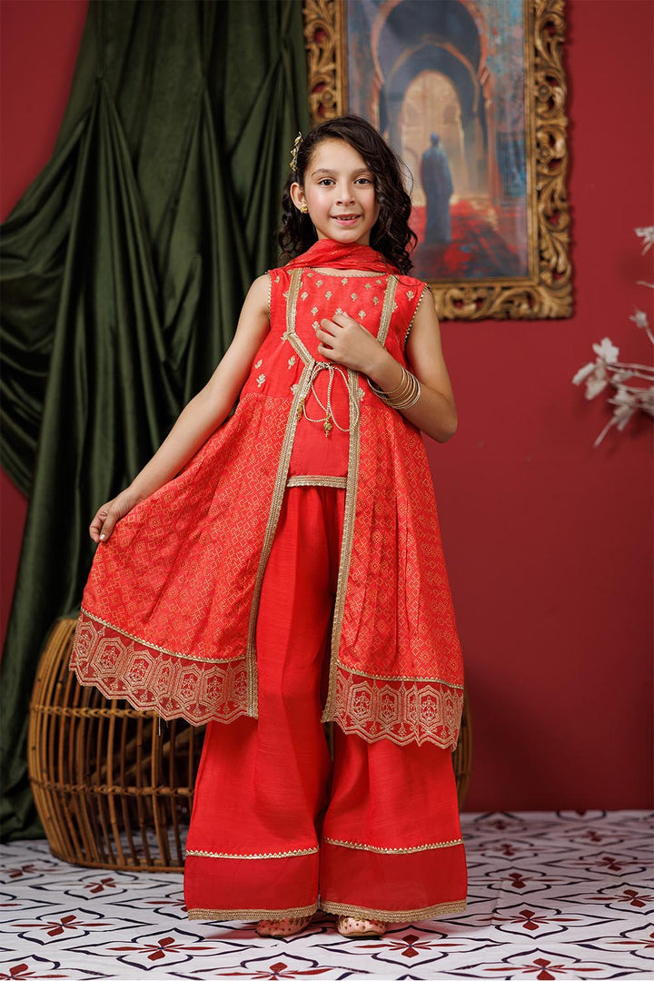 Senorita Kids RTW Dark Peach and Gold Formal 3 Piece Suit Viscose Raw-Silk KDD-03072 - Summer Collection