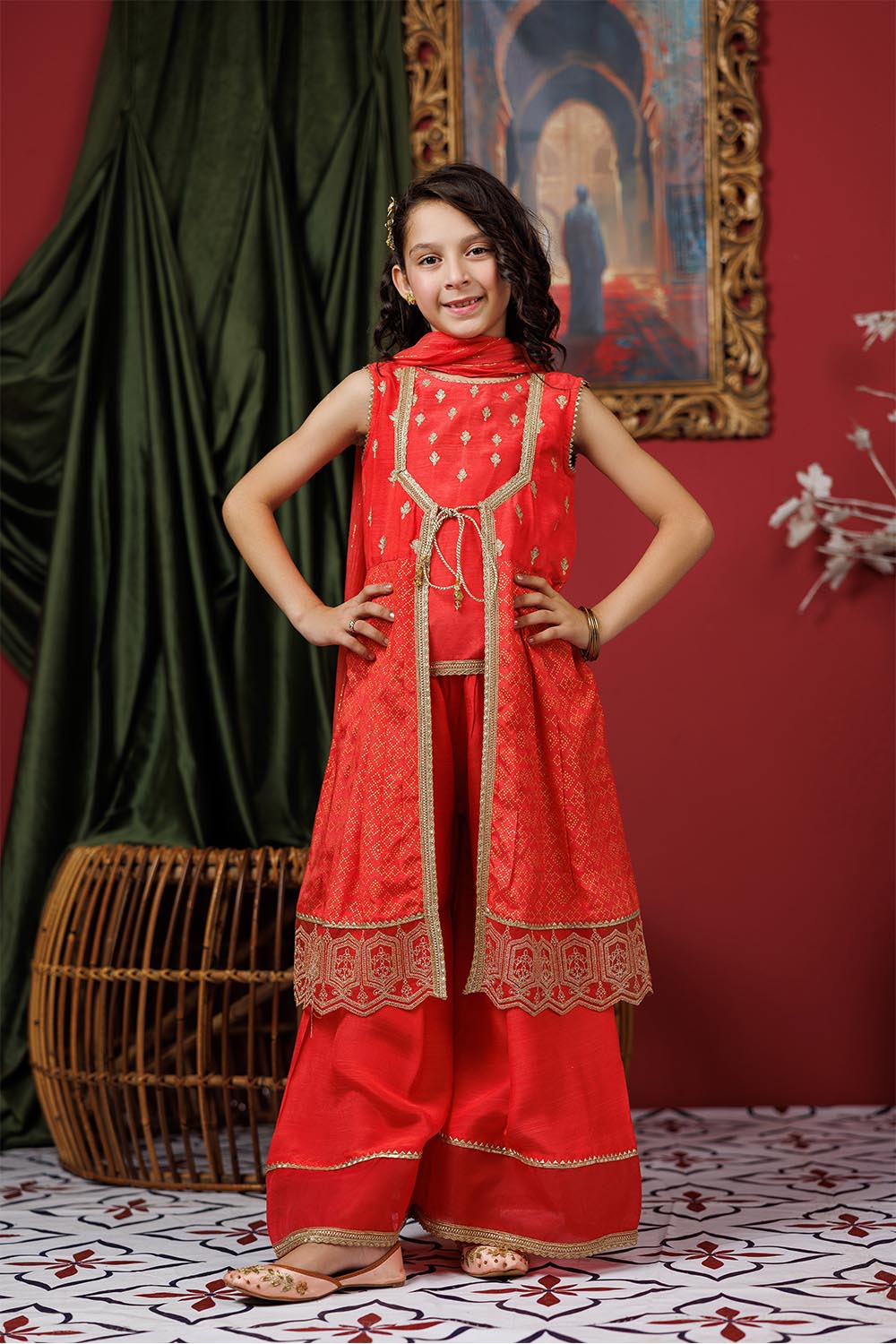 Senorita Kids RTW Dark Peach and Gold Formal 3 Piece Suit Viscose Raw-Silk KDD-03072 - Summer Collection