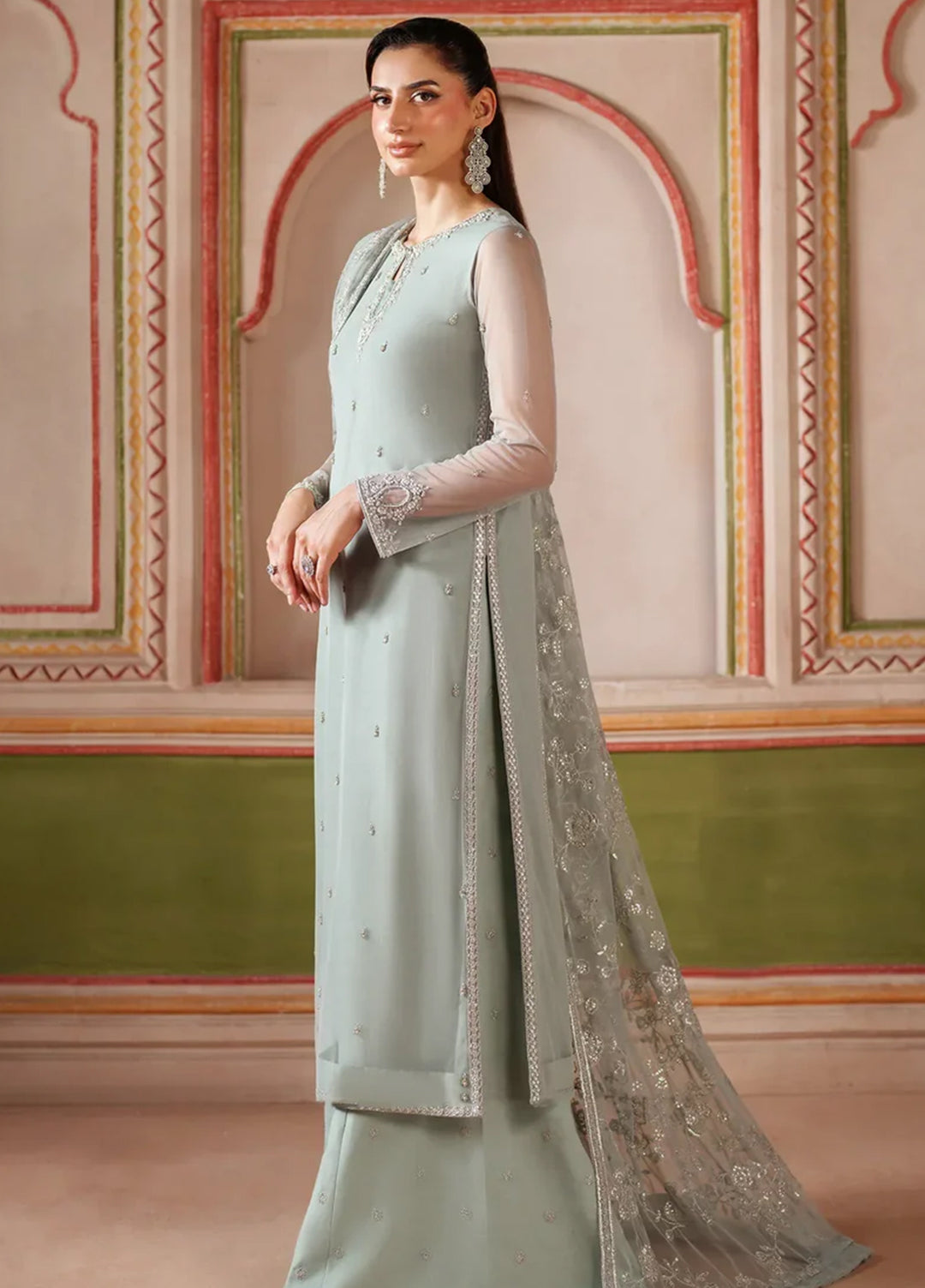 Falesia by Zarif Embroidered Net Suits Unstitched 3 Piece ZR25UF HF-05 Dinaar - Formals Collection