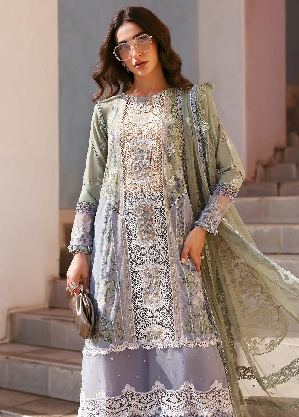Maria B Unstitched Embroidered Luxury Lawn 3 Piece Suit MB26UEL 6B - Eid Collection