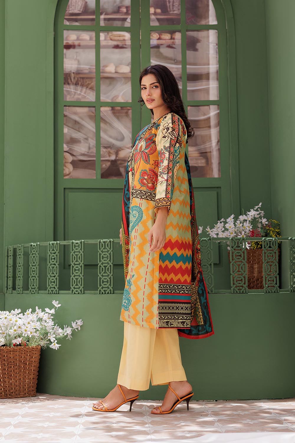 Senorita Women RTW Women Yellow and Multicolor Casual 3 Piece Suit Cotton Lawn Printed LAD-03038 - Summer Collection