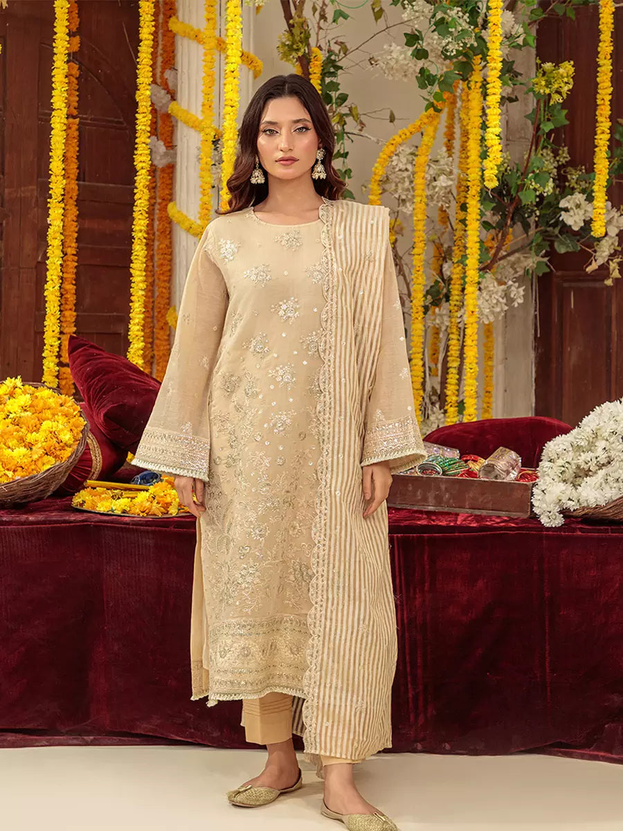 Salitex Unstitched Embroidered Cotton Silk 3 Piece Suit SUNS7JI057UT - Festive Collection