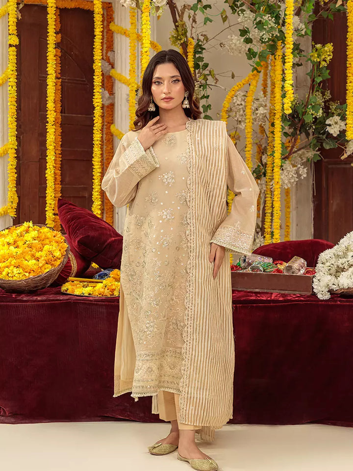 Salitex Unstitched Embroidered Cotton Silk 3 Piece Suit SUNS7JI057UT - Festive Collection