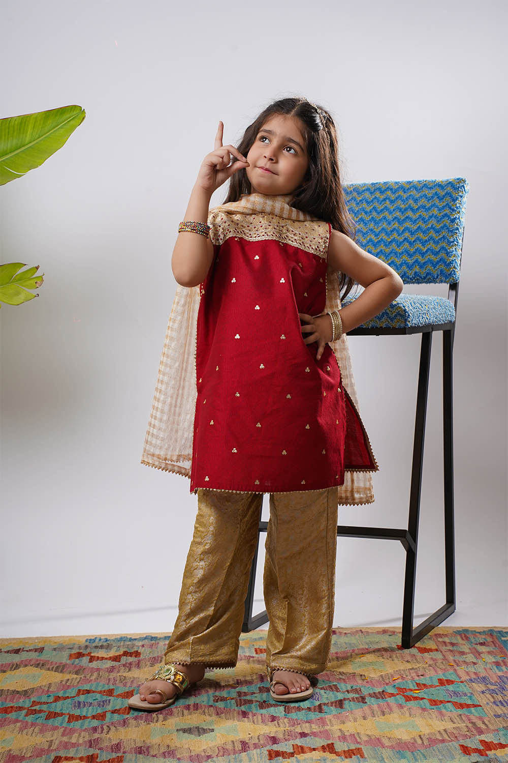 Senorita Girls RTW Embroidered Chambray 3 Piece Suit KDD-03240 Eid Collection