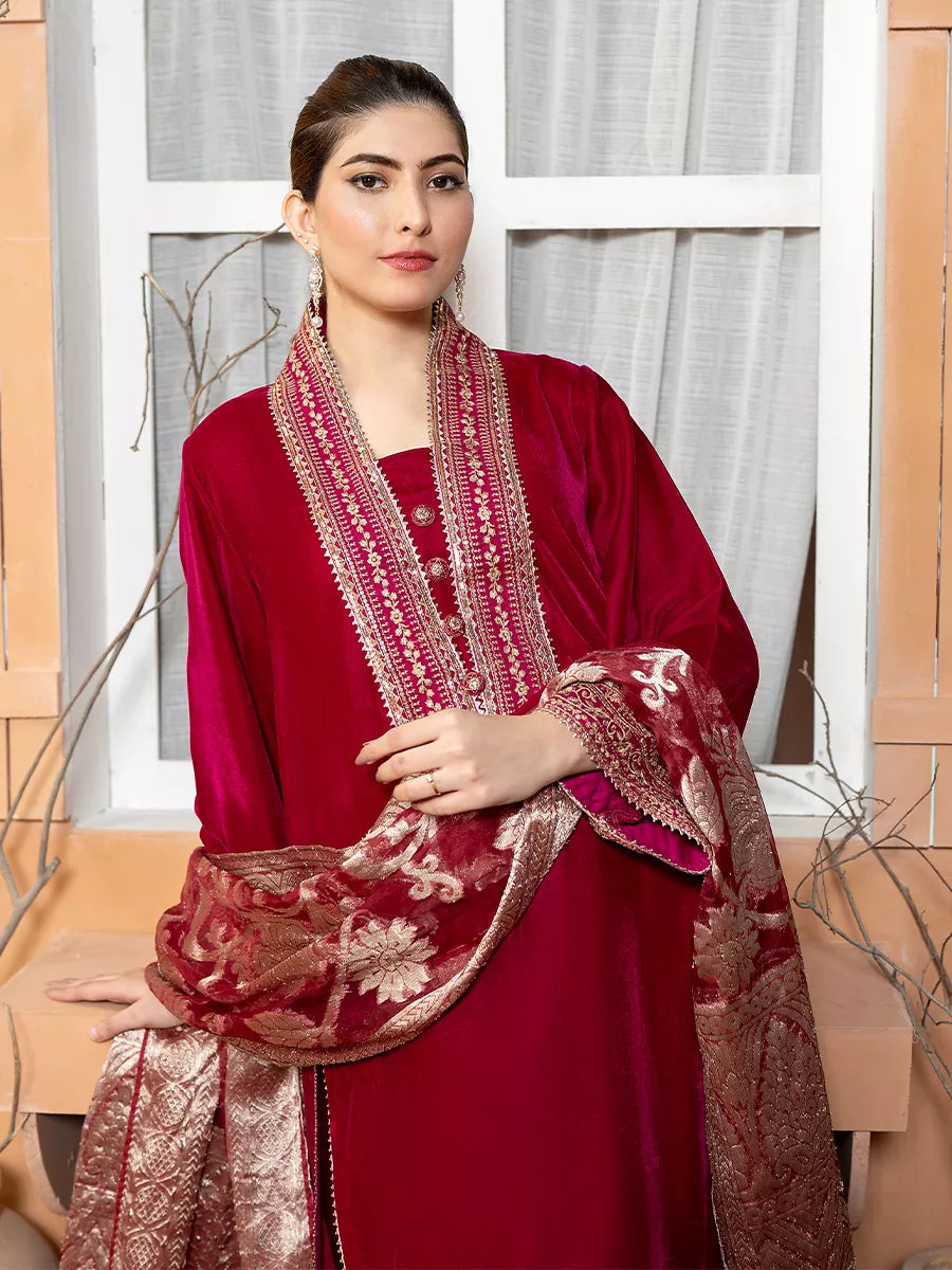 Salitex Women Embroidered Velvet 3 Piece Suit WP7L3PEF482 - Winter Collection