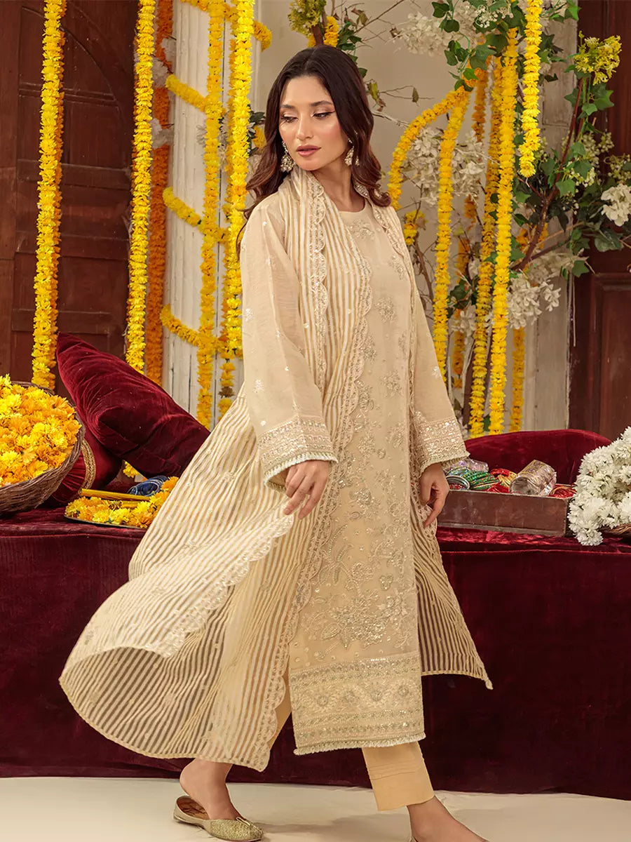 Salitex Unstitched Embroidered Cotton Silk 3 Piece Suit SUNS7JI057UT - Festive Collection
