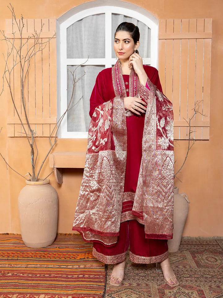 Salitex Women Embroidered Velvet 3 Piece Suit WP7L3PEF482 - Winter Collection