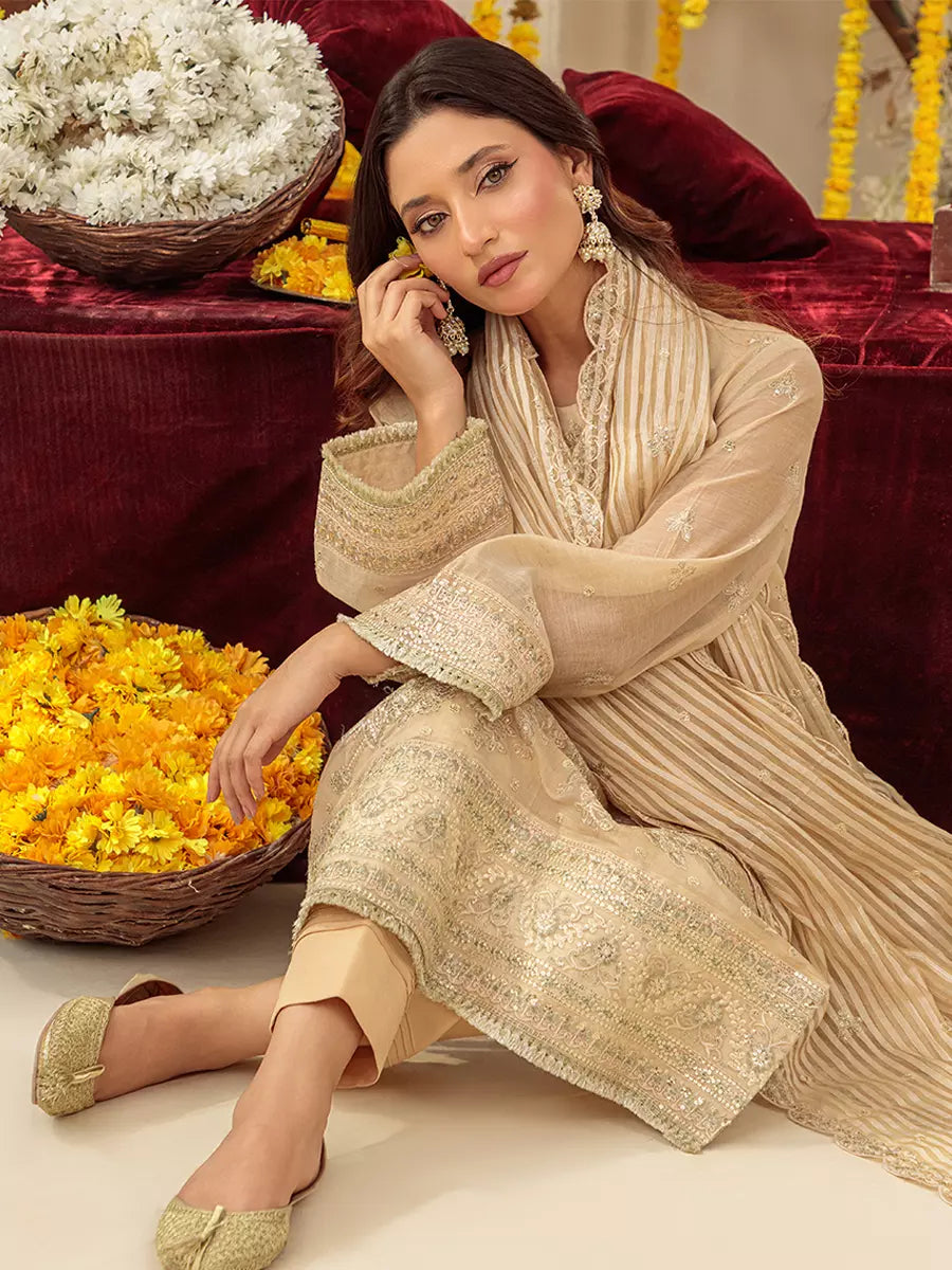Salitex Unstitched Embroidered Cotton Silk 3 Piece Suit SUNS7JI057UT - Festive Collection