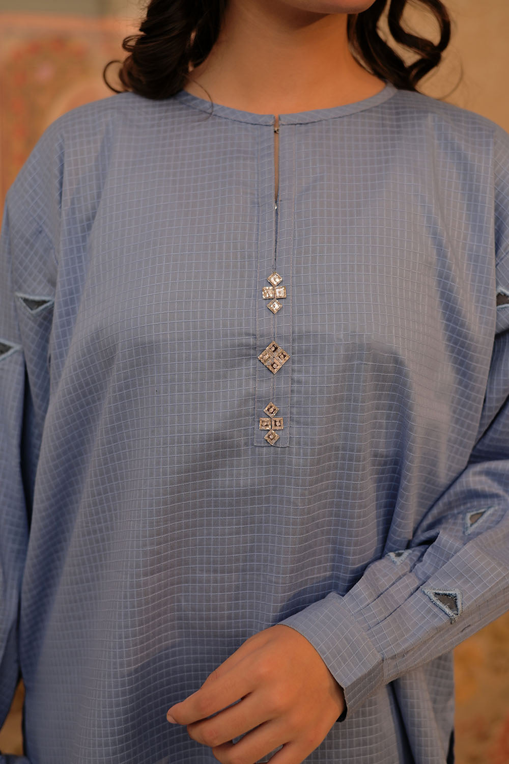 Senorita Girls Ready to Wear Girls Light Blue Casual 3 Piece Suit Cotton Basic Dobby Solids GAD-02961 - Summer Collection