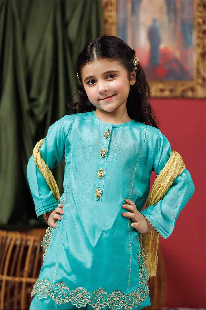 Senorita Kids RTW Sea Green and Gold Formal 3 Piece Suit VIscose Raw Silk KDD-02948 - Summer Collection
