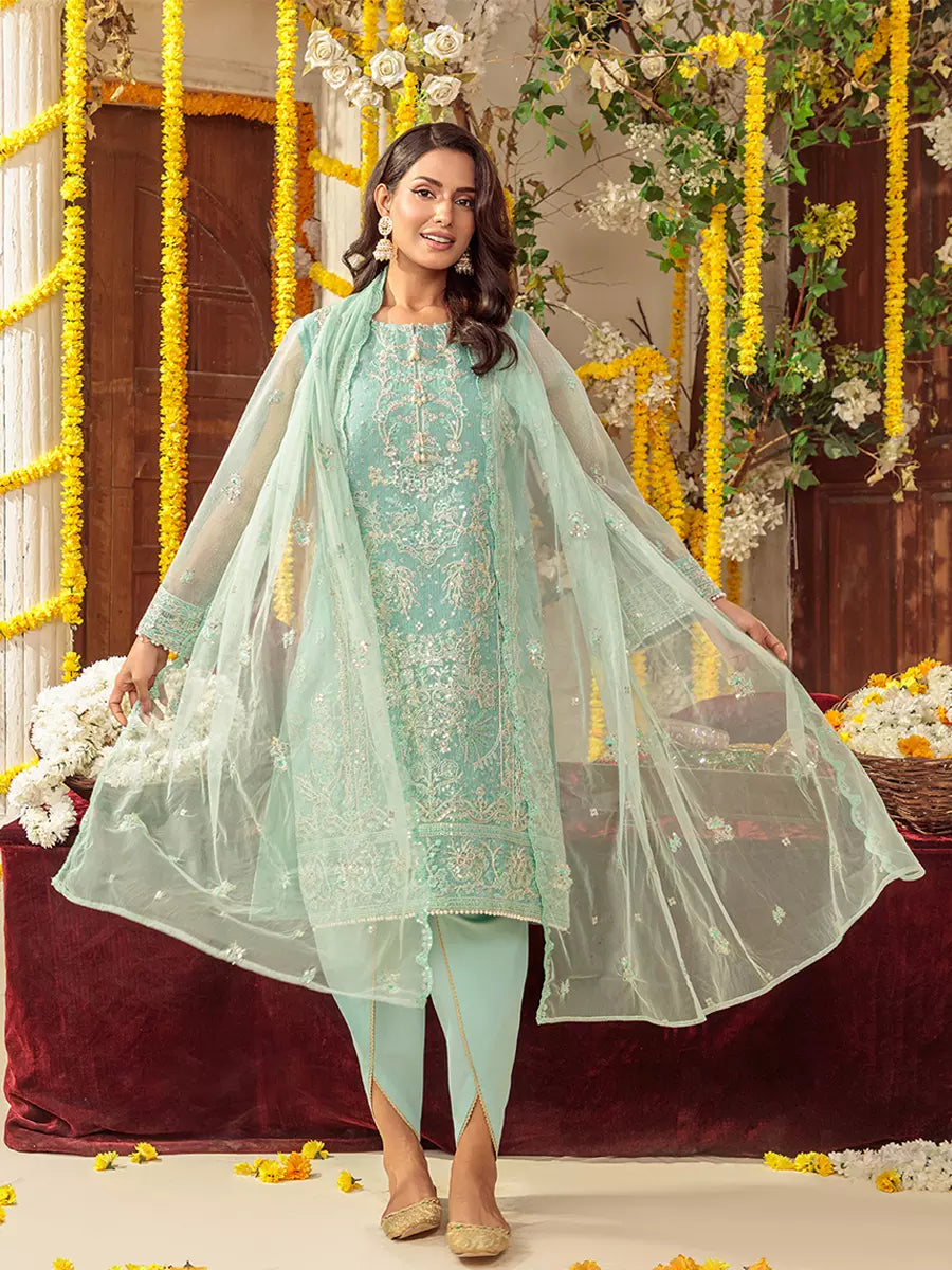 Salitex Unstitched Embroidered Net 3 Piece Suit SUNS7JI054UT - Festive Collection