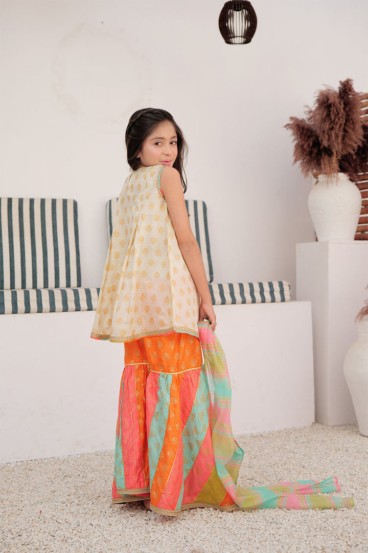 Senorita Kids RTW Fawn and Multicolor Formal 3 Piece Suit Tasar Silk KDD-02872 - Summer Collection