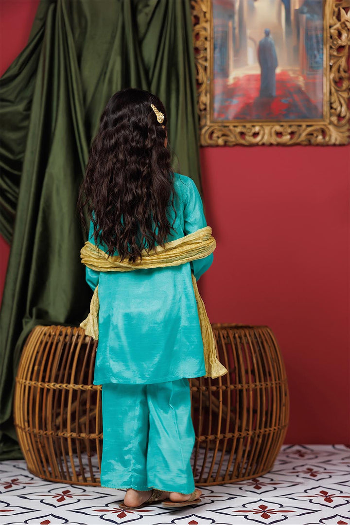Senorita Kids RTW Sea Green and Gold Formal 3 Piece Suit VIscose Raw Silk KDD-02948 - Summer Collection
