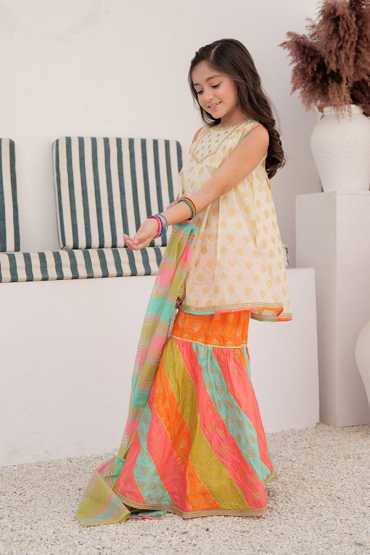 Senorita Kids RTW Fawn and Multicolor Formal 3 Piece Suit Tasar Silk KDD-02872 - Summer Collection