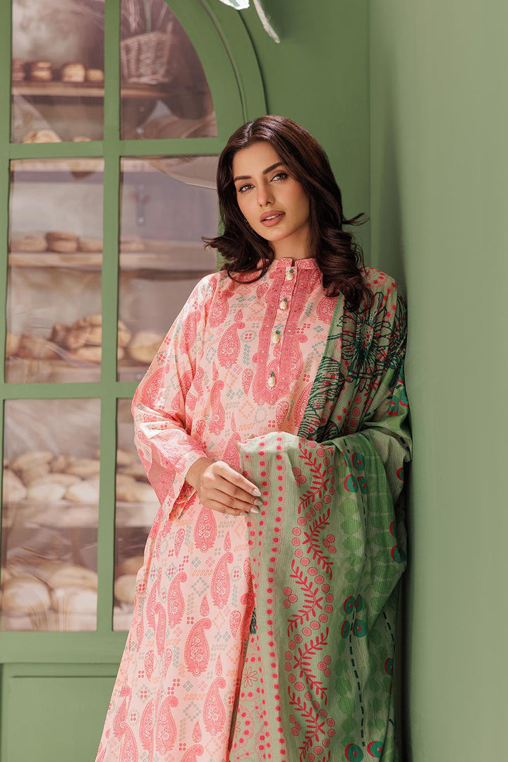 Senorita Women RTW Women Peach and Multicolor Casual 3 Piece Suit Cotton Lawn Printed LAD-03078 - Summer Collection