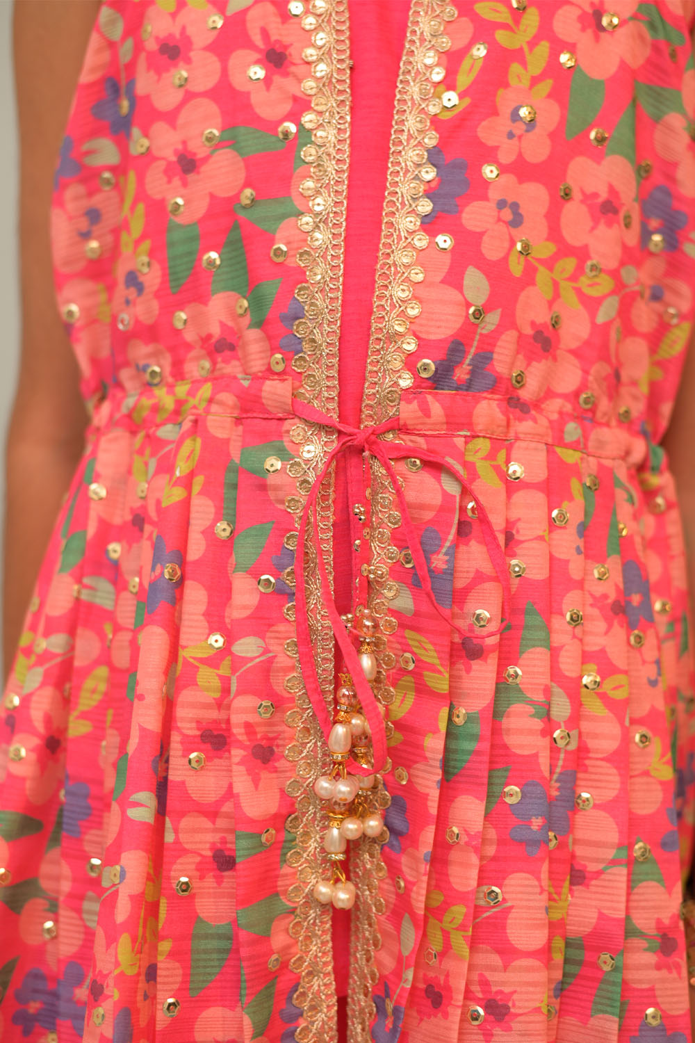 Senorita Kids RTW Shocking Pink and Multicolor Formal 3 Piece Suit Taser Silk KDD-02870 - Summer Collection