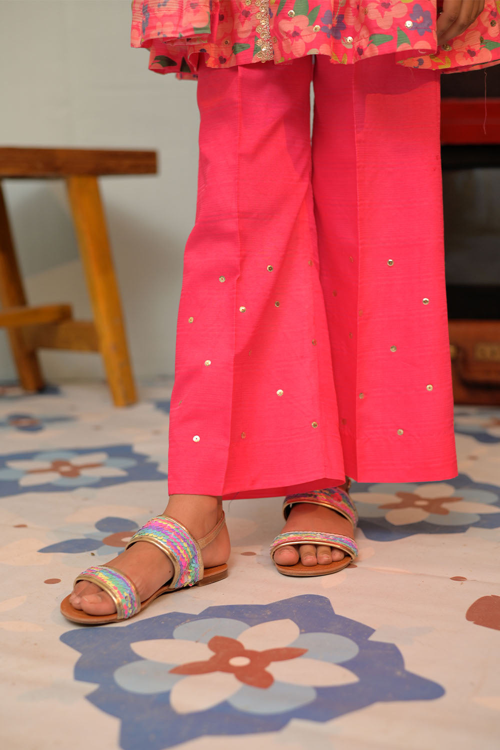 Senorita Kids RTW Shocking Pink and Multicolor Formal 3 Piece Suit Taser Silk KDD-02870 - Summer Collection