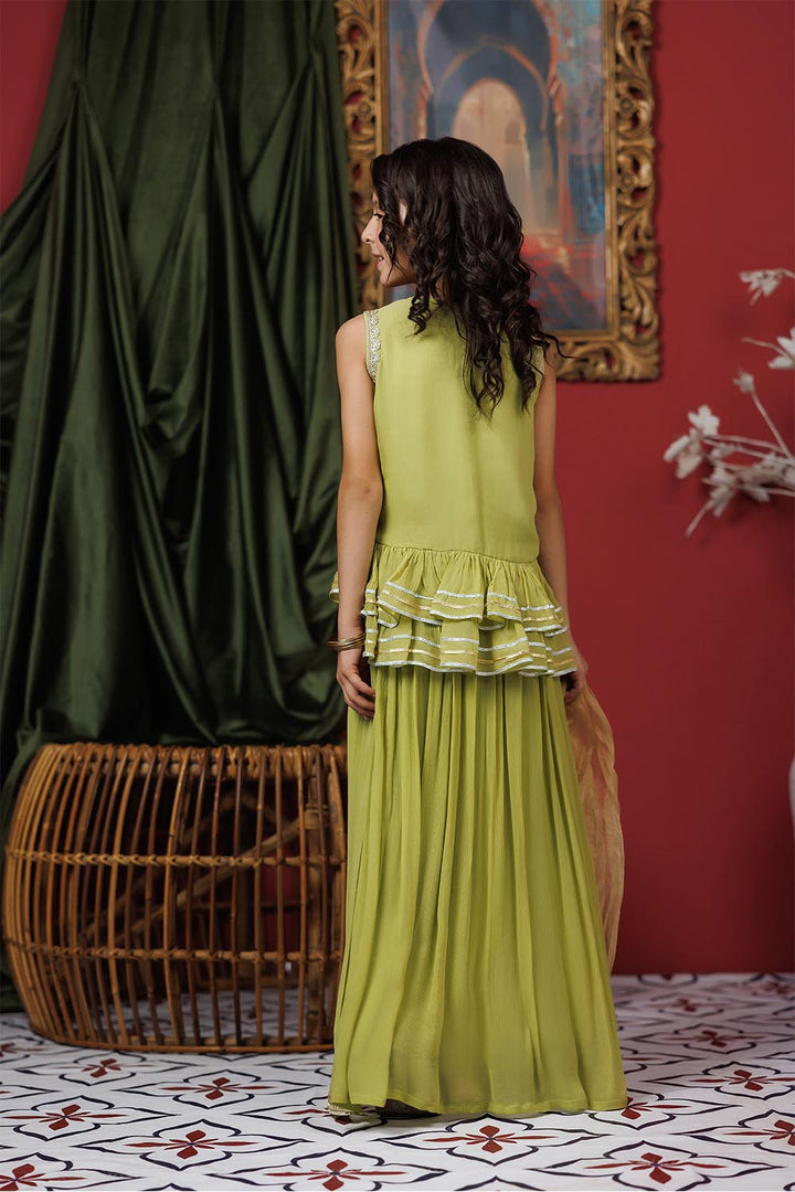 Senorita Kids RTW Kids formal clothes Perot Green and Gold Formal 3 Piece Suit Viscose Crinkle Chiffon KDD-03067 - Summer Collection