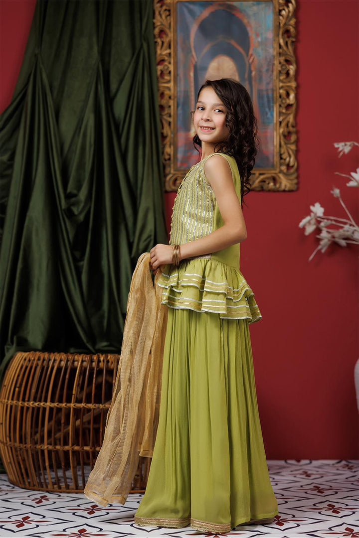 Senorita Kids RTW Kids formal clothes Perot Green and Gold Formal 3 Piece Suit Viscose Crinkle Chiffon KDD-03067 - Summer Collection