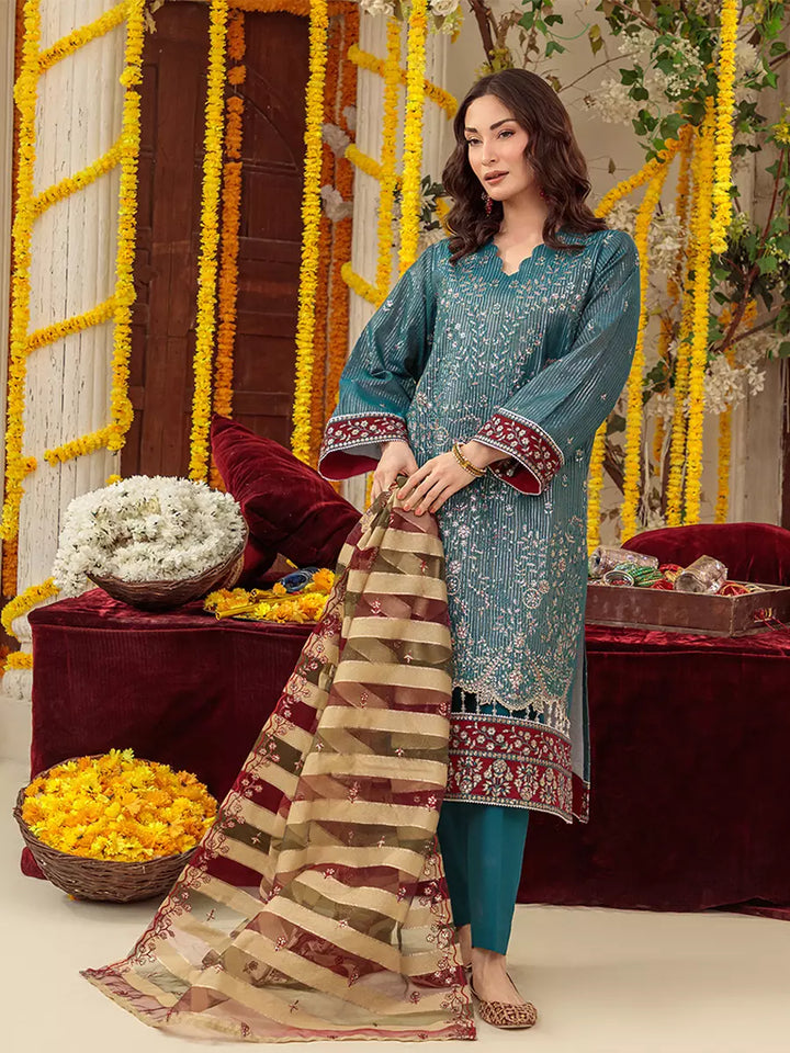 Salitex Unstitched Embroidered Cotton Silk 3 Piece Suit SUNS7JI052UT - Festive Collection