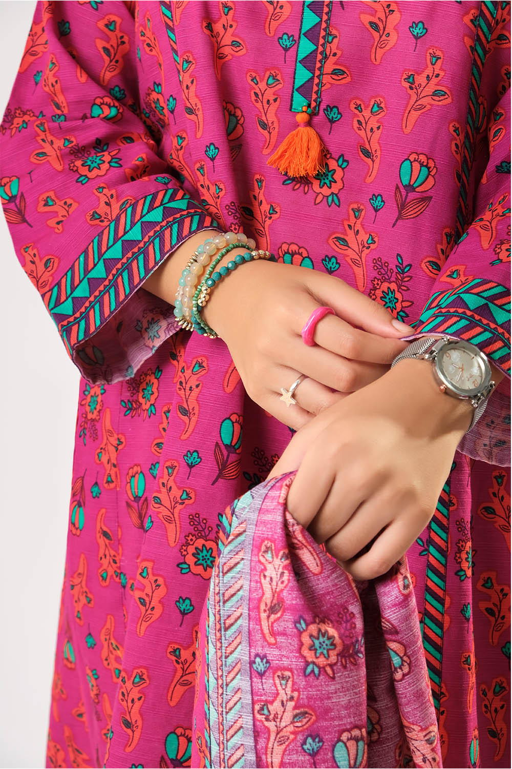 Senorita Girls RTW Girls Shocking Pink and Multicolor Casual 3 Piece Suit Cotton Khaddar Printed GAD-03199 - Winter Collection