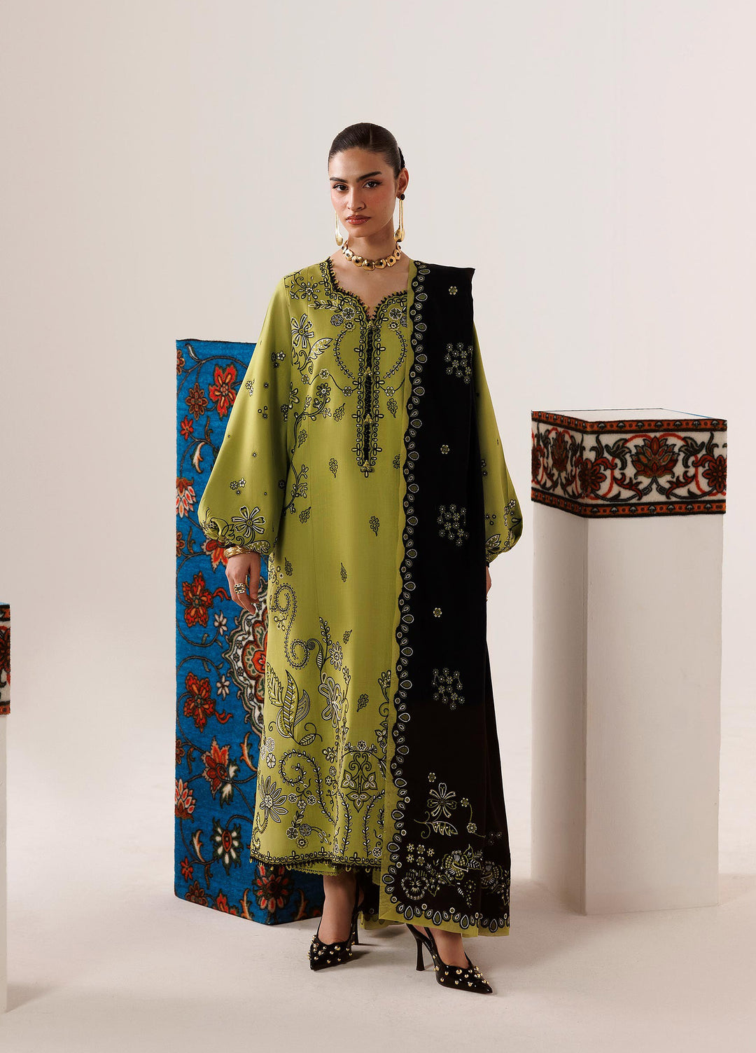 Q line by Qalamkar Unstitched Embroidered Slub Linen 3 Piece Suit QLK26UQL Amarah QLW-01 - Winter Collection
