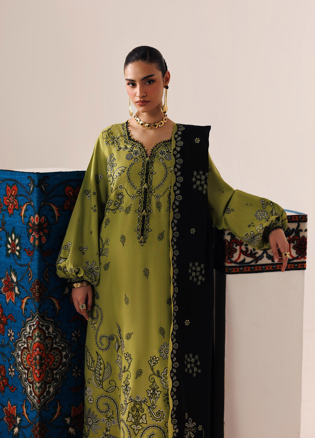 Q line by Qalamkar Unstitched Embroidered Slub Linen 3 Piece Suit QLK26UQL Amarah QLW-01 - Winter Collection