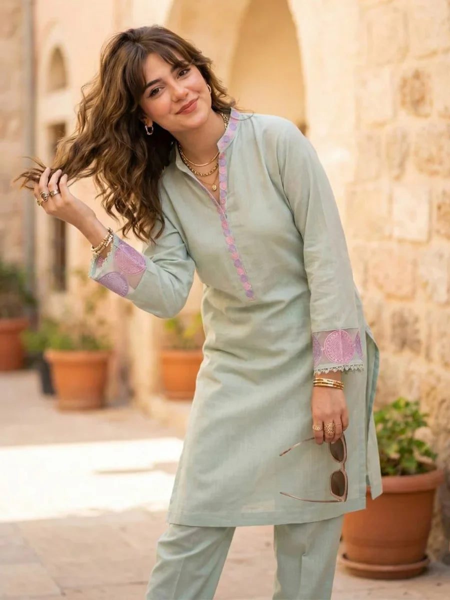 Salitex Women Embroidered Cambric 2 Piece Suit SPW6BSE149-B - Winter Collection