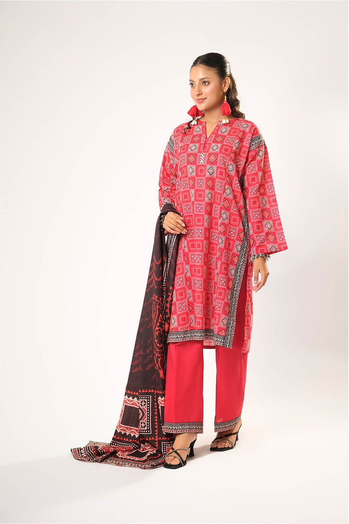Senorita Women RTW Women Red and Multicolor Casual 3 Piece Suit Cotton Khaddar Printed LAD-03195 - Winter Collection