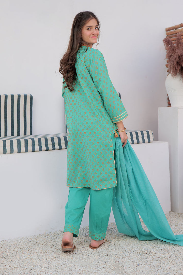 Senorita Girls Ready to Wear Girls Sea Green and Orange Casual 3 Piece Suit Cotton Jacquard Embroidered GAD-02928 - Summer Collection