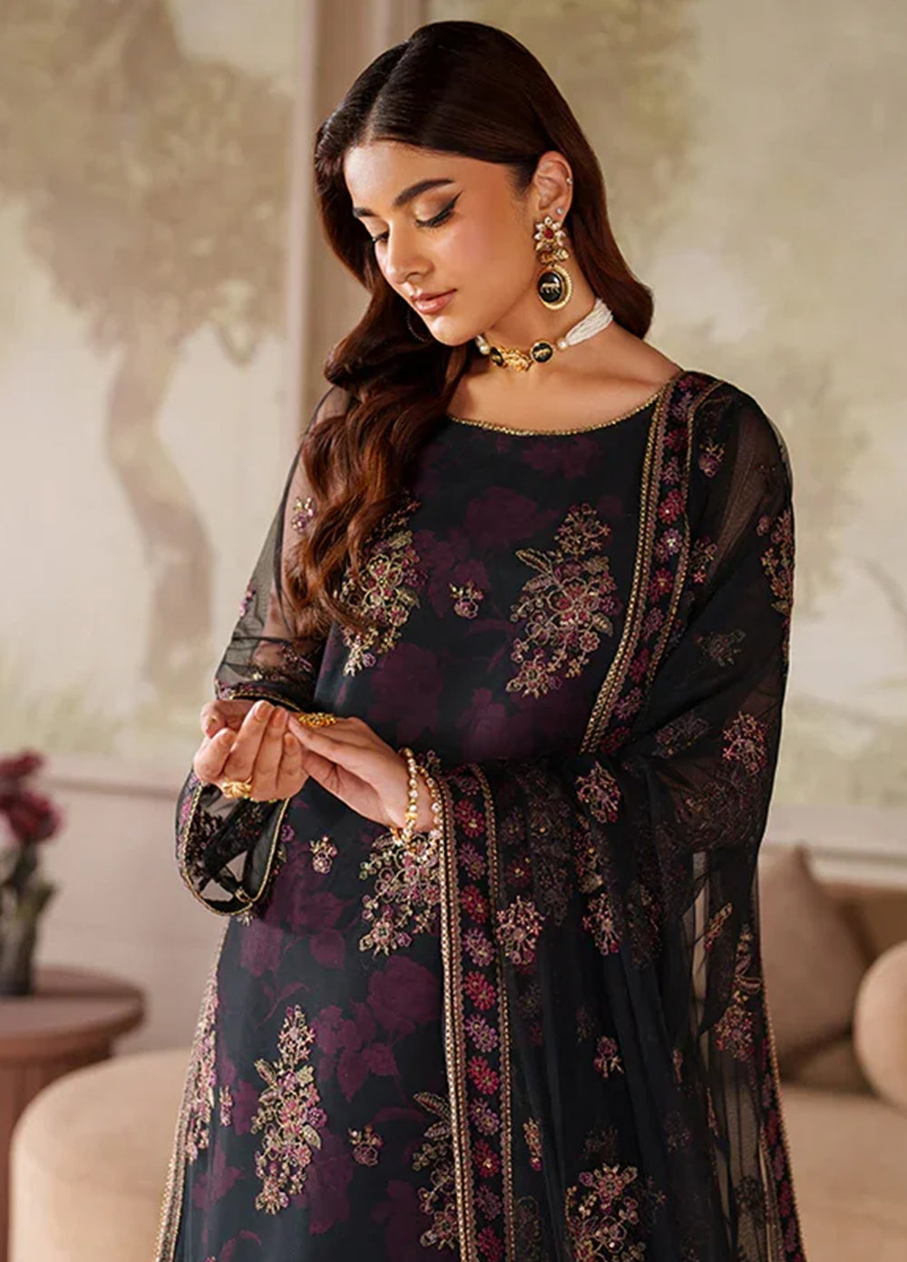 Zarif Embroidered Net Suits Unstitched 3 Piece ZR25UF ZRF-ZPE-05 Ashaal - Formals Collection