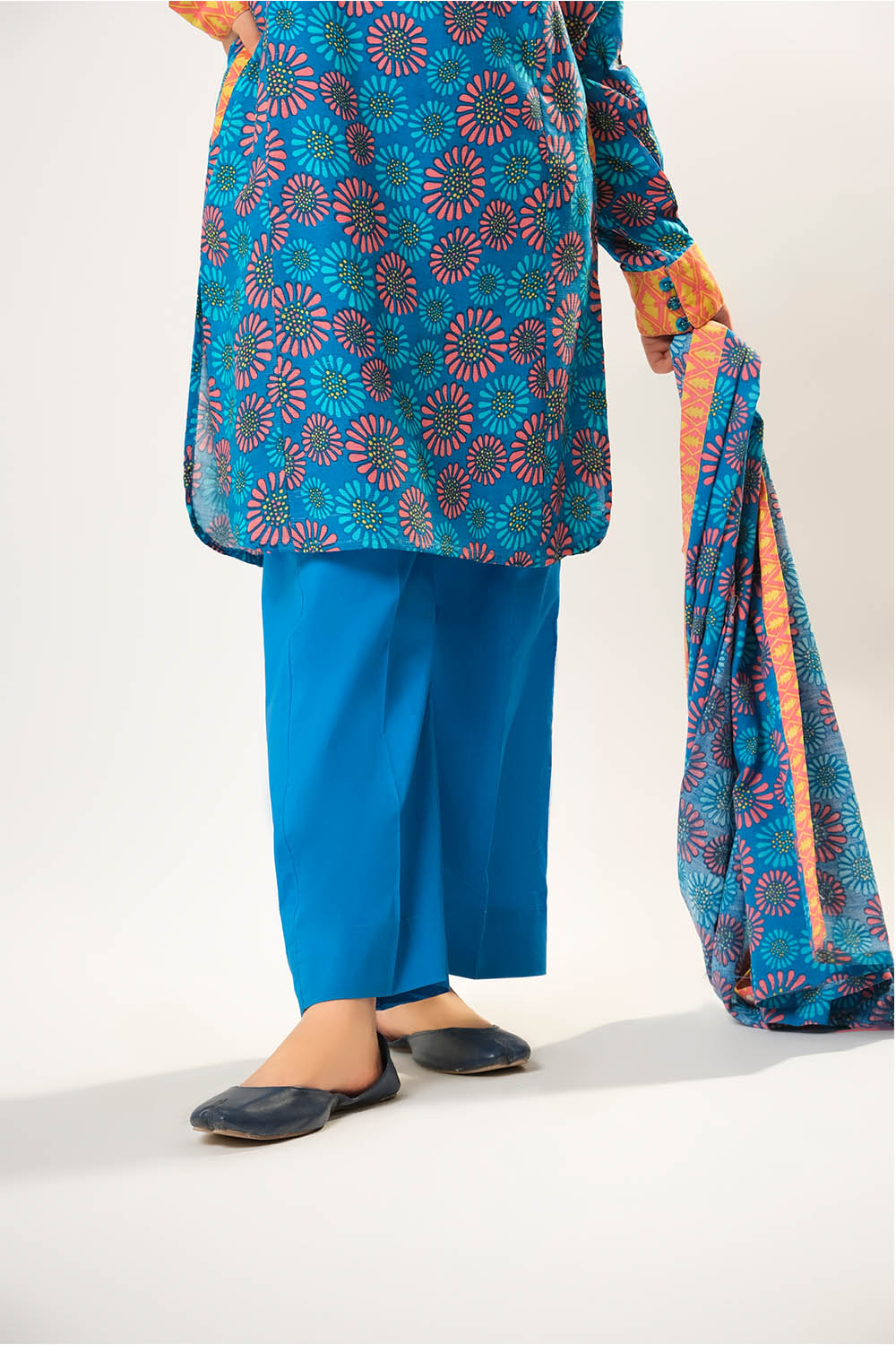 Senorita Girls RTW Girls Blue and Multicolor Casual 3 Piece Suit Cotton Khaddar Printed GAD-03200 - Winter Collection