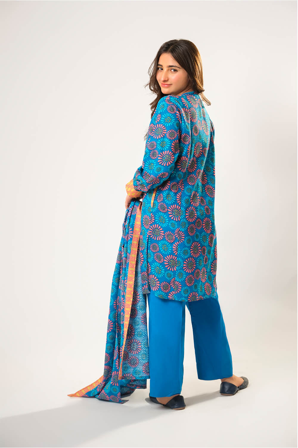 Senorita Girls RTW Girls Blue and Multicolor Casual 3 Piece Suit Cotton Khaddar Printed GAD-03200 - Winter Collection