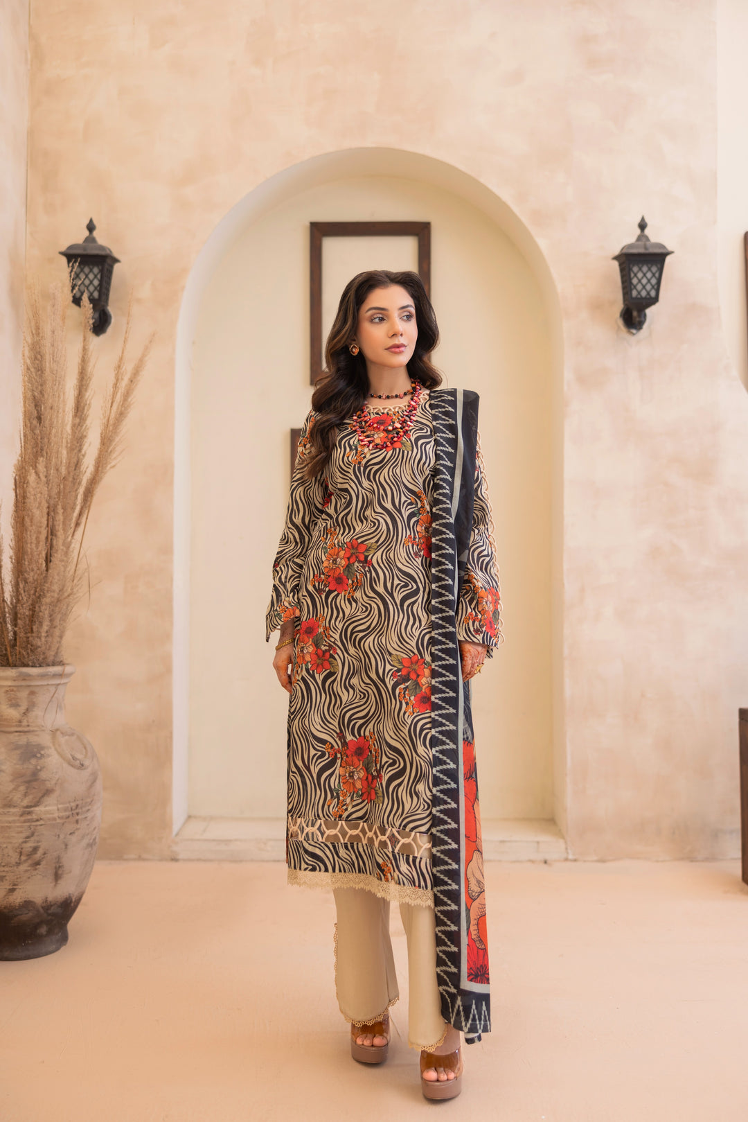 Printed Perfection by Waresha RTW Printed Lawn 3 Piece Suit Ivory Bloom Festive Collection