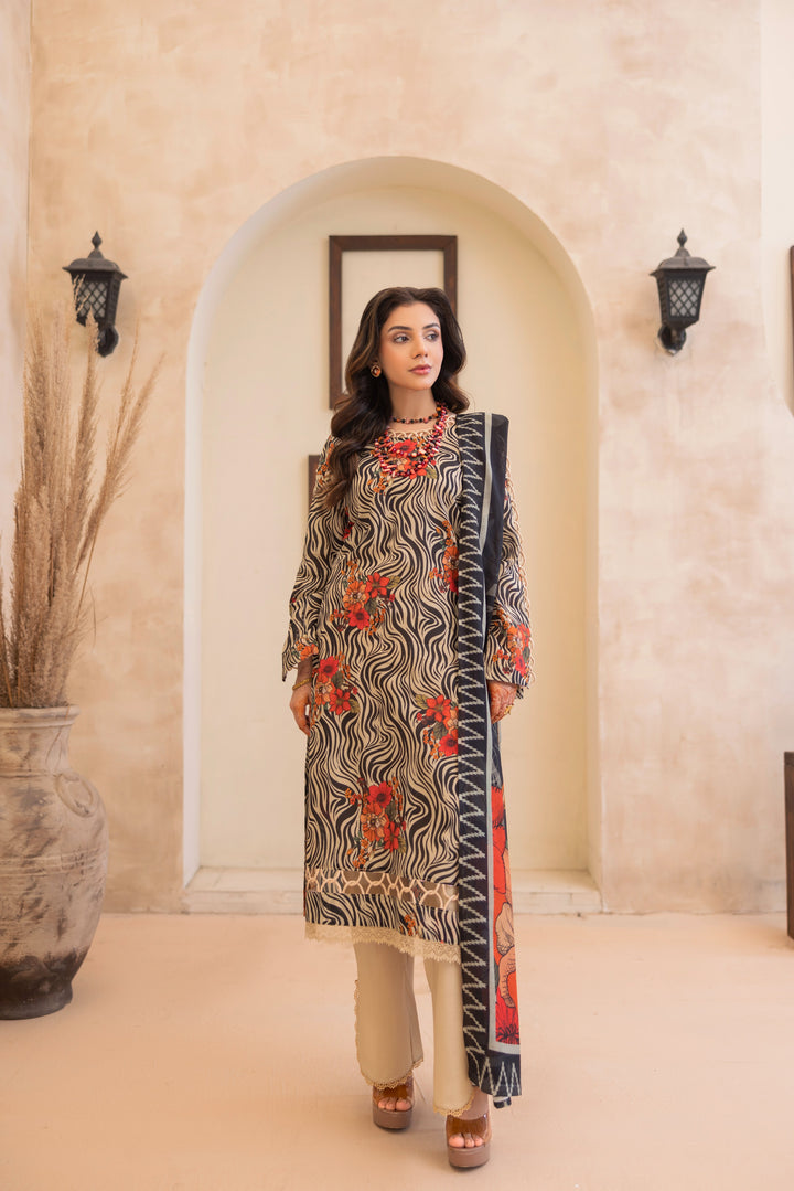 Printed Perfection by Waresha RTW Printed Lawn 3 Piece Suit Ivory Bloom Festive Collection