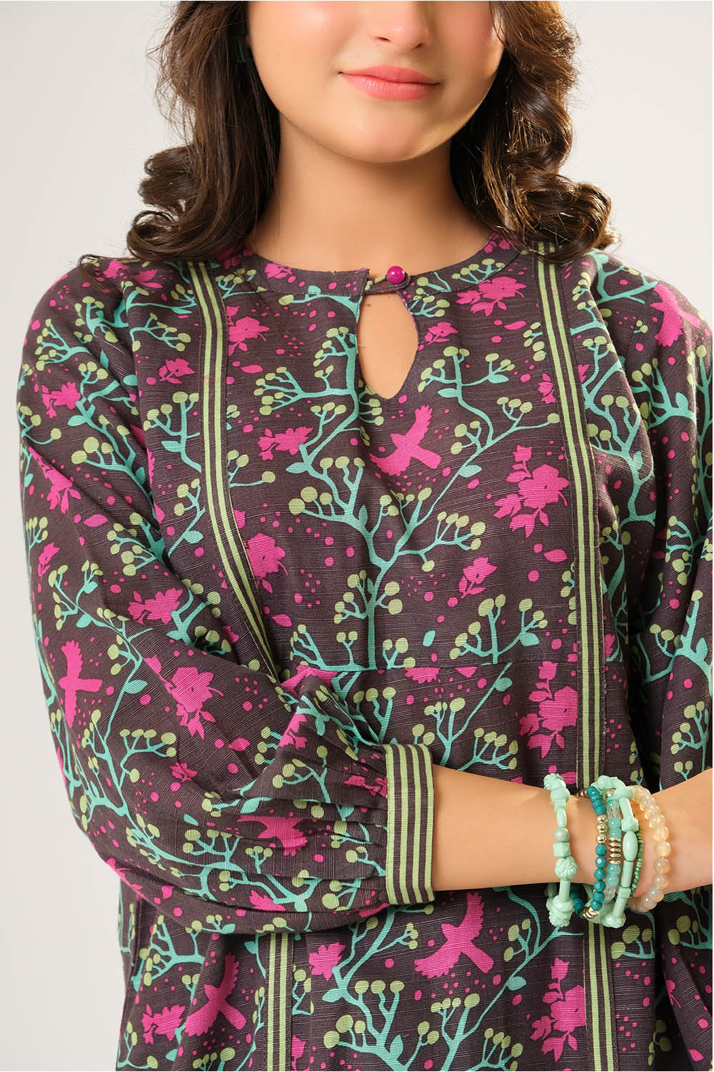 Senorita Girls RTW Girls Grey and Multicolor Casual 3 Piece Suit Cotton Khaddar Printed GAD-03202 - Winter Collection