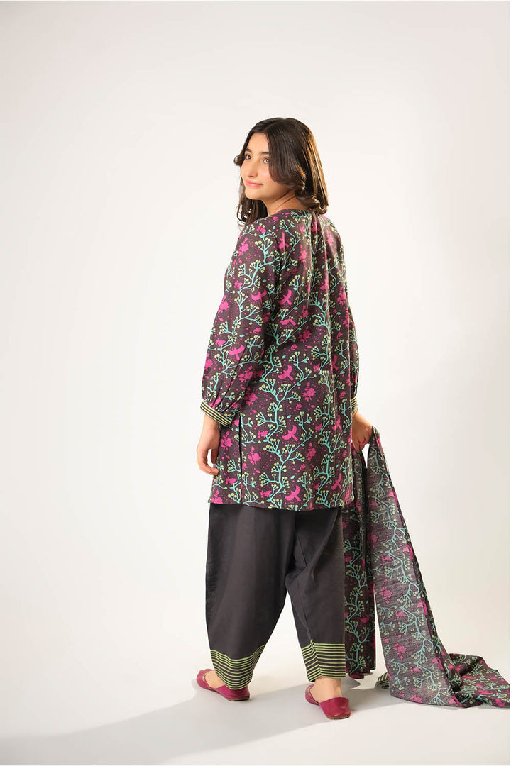 Senorita Girls RTW Girls Grey and Multicolor Casual 3 Piece Suit Cotton Khaddar Printed GAD-03202 - Winter Collection