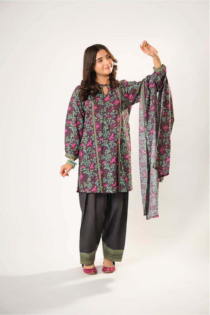 Senorita Girls RTW Girls Grey and Multicolor Casual 3 Piece Suit Cotton Khaddar Printed GAD-03202 - Winter Collection