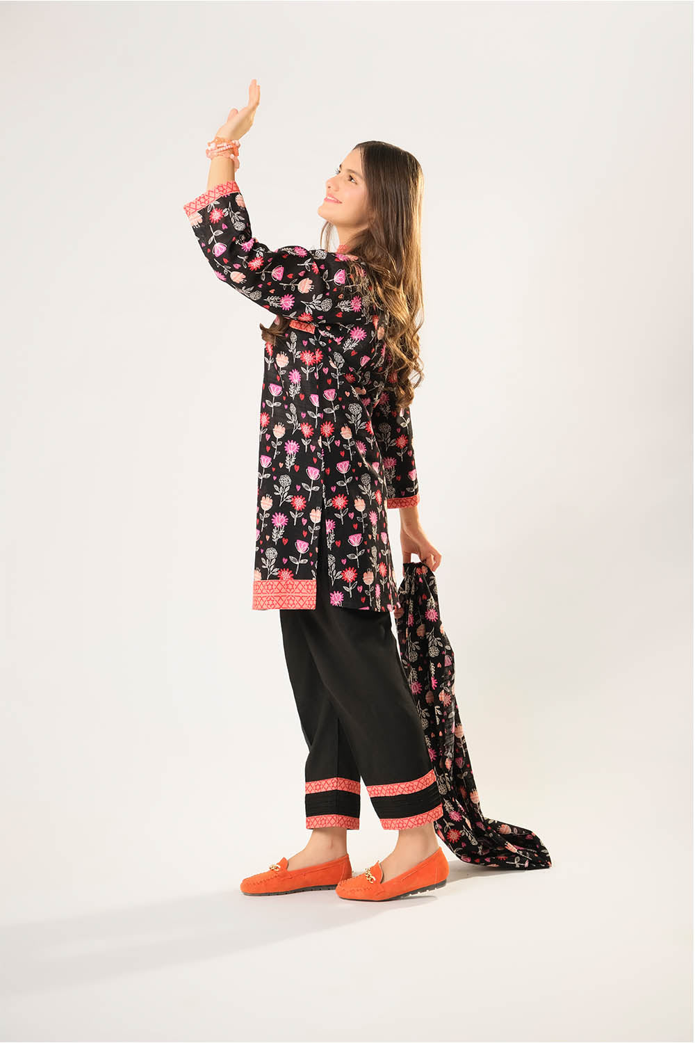 Senorita Girls RTW Girls Black and Multicolor Casual 3 Piece Suit Cotton Khaddar Printed GAD-03201 - Winter Collection