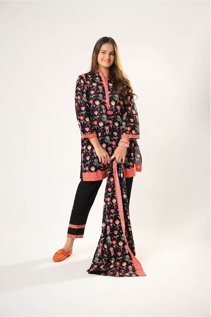 Senorita Girls RTW Girls Black and Multicolor Casual 3 Piece Suit Cotton Khaddar Printed GAD-03201 - Winter Collection
