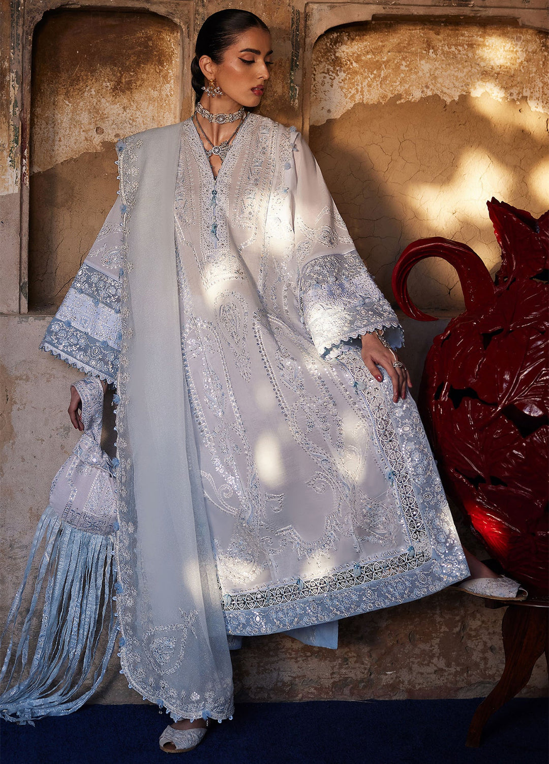 Kashmee Legacy by Elan Unstitched Embroidered Slub Lawn 3 Piece Suit EL26ULKL Rouhaan EL26-04A - Festive Collection