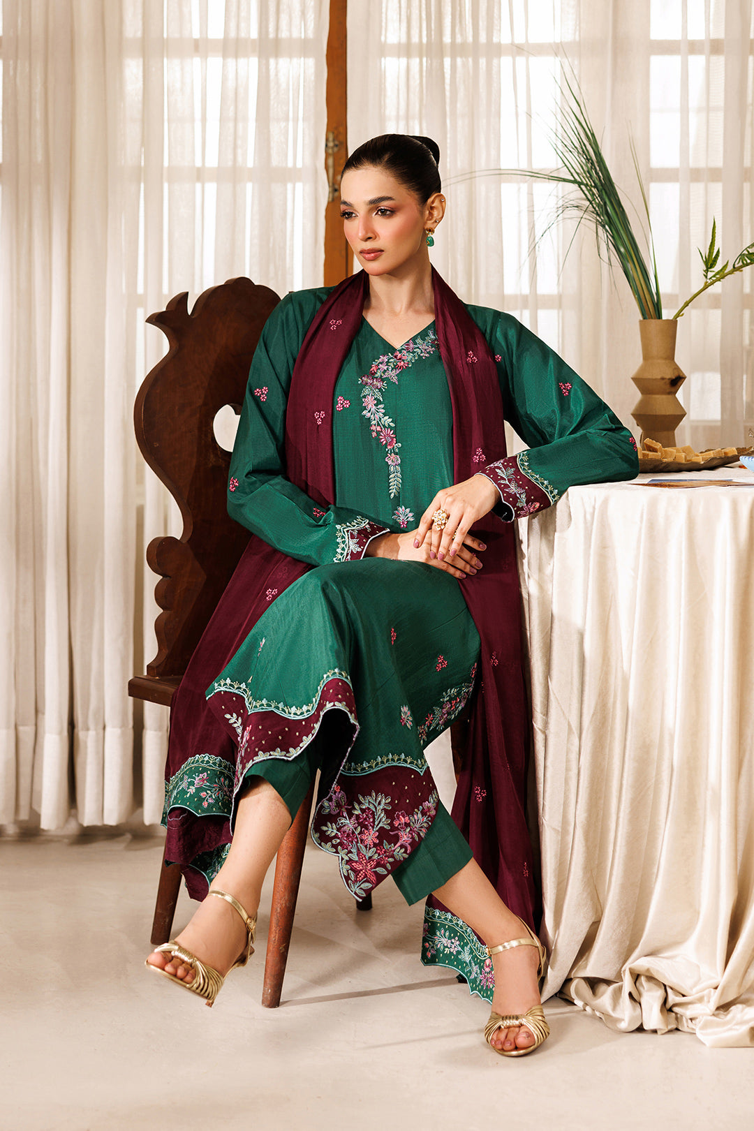 Noore Eid by Panache Women RTW Embroidered Raw Silk 3 Piece Suit Neelofer - Eid Collection