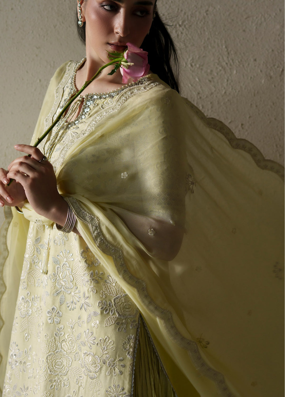 Vera Unstitched Embroidered Raw Silk 3 Piece Suit VR26URF Gulab Butter Yellow - Festive Collection