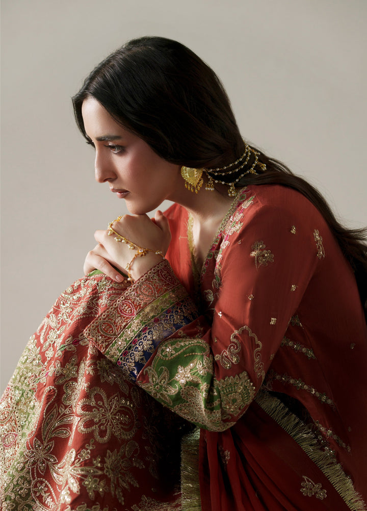 Vera Unstitched Embroidered Raw Silk 3 Piece Suit VR26URF Zar Rust - Festive Collection