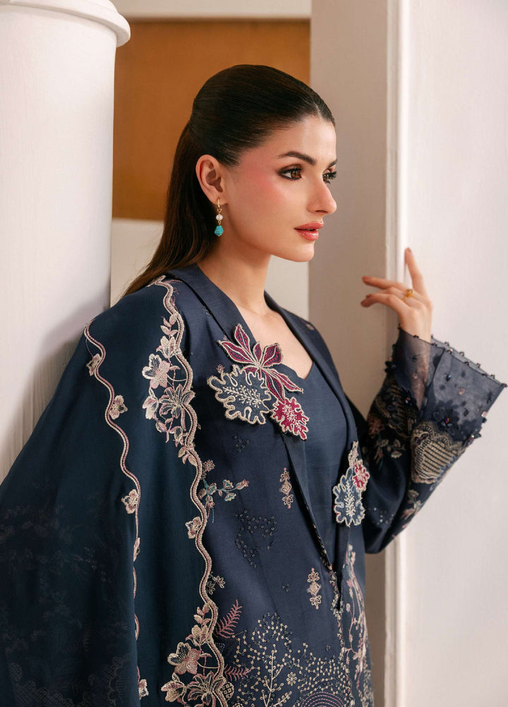 Luxe Silk by Florent Unstitched Embroidered Raw Silk 3 Piece Suit FL26ULS Obsidian Bloom - Festive Collection