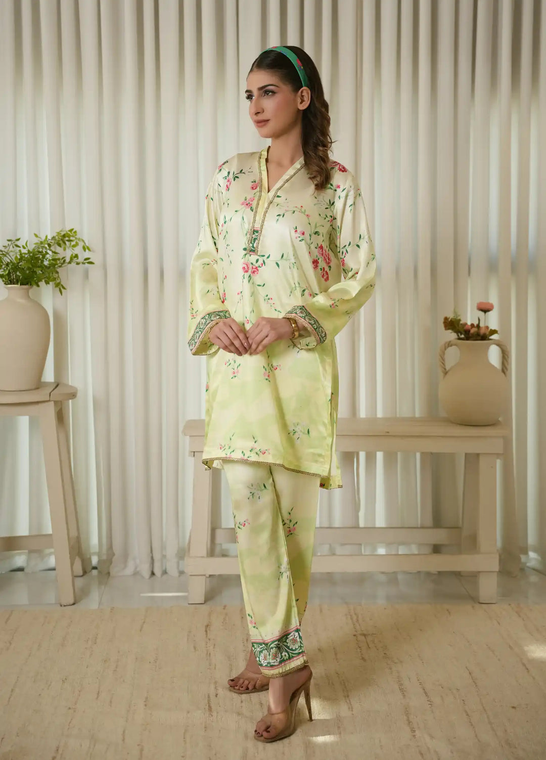 Karashe Women RTW Printed Shamooz 2 Piece Suit LIME ZEST - Festive Collection
