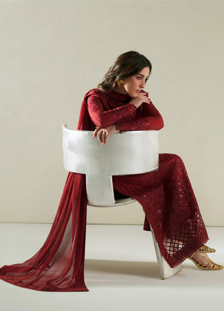 Vera Unstitched Embroidered Raw Silk 3 Piece Suit VR26URF Laal Crimson - Festive Collection