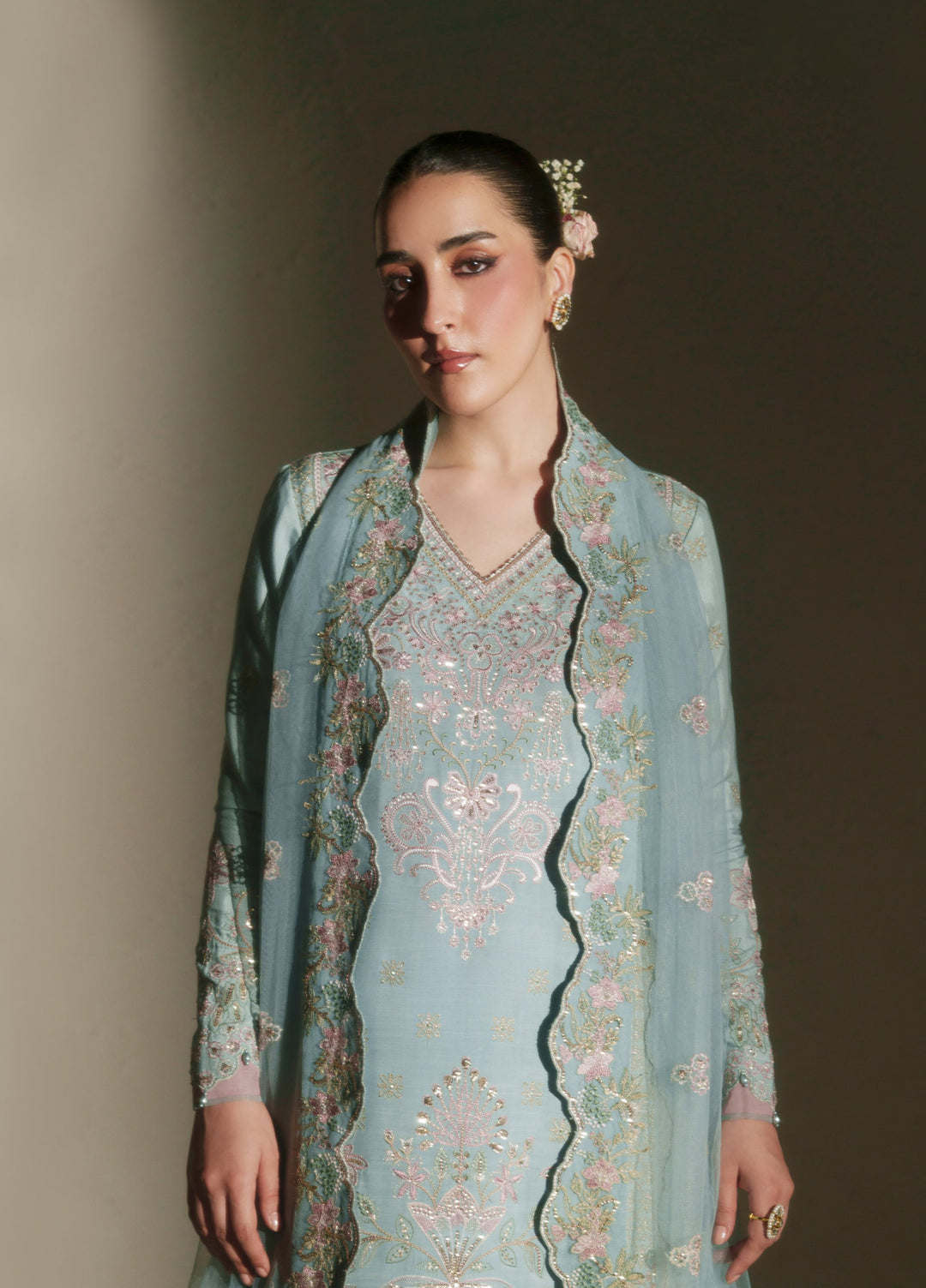 Vera Unstitched Embroidered Raw Silk 3 Piece Suit VR26URF Meena Powder Blue - Festive Collection
