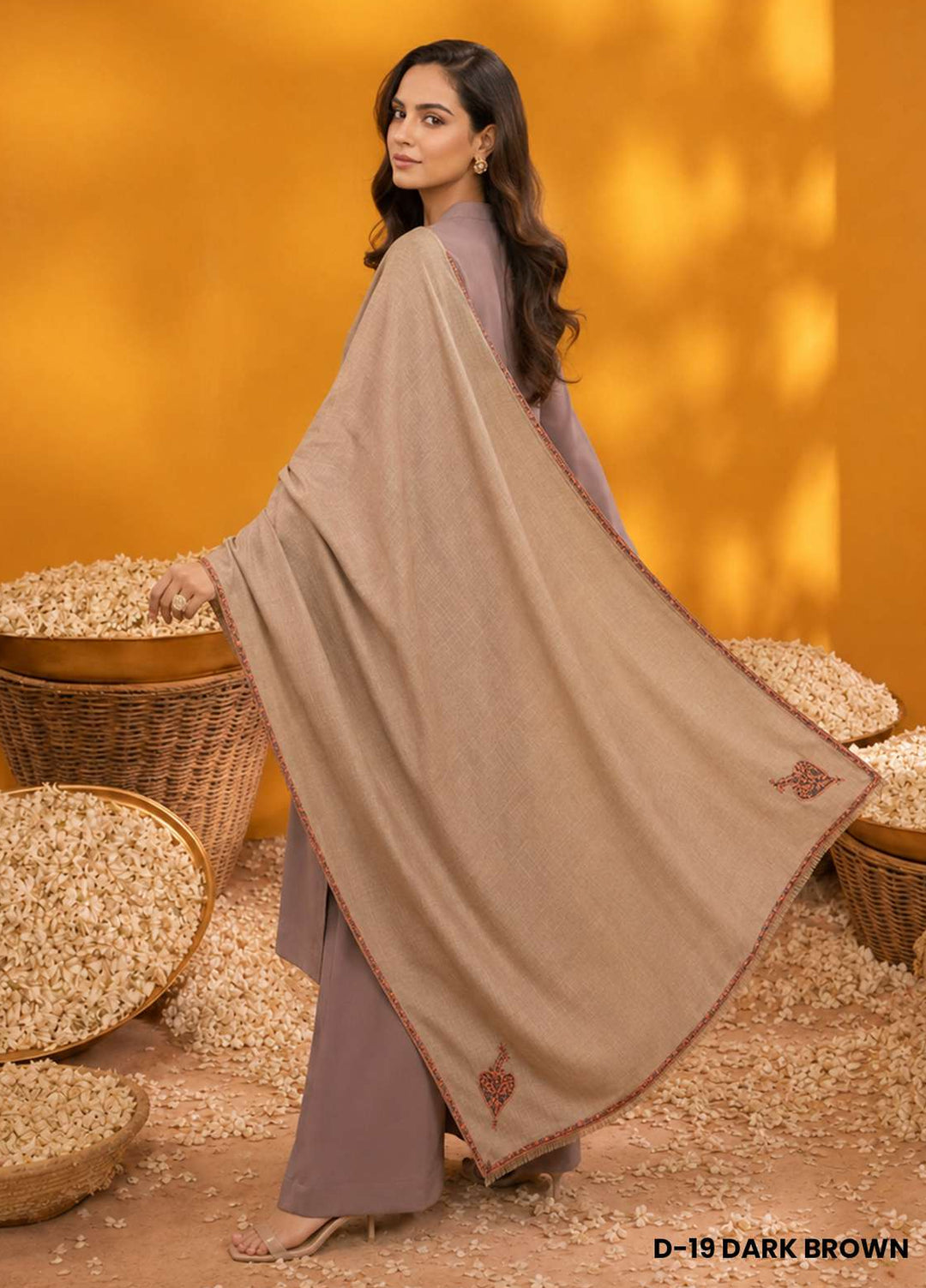 Sanaulla Exclusive Range RTW Solids Woven 1 Piece Shawl D-19 DARK BROWN - Winter Collection